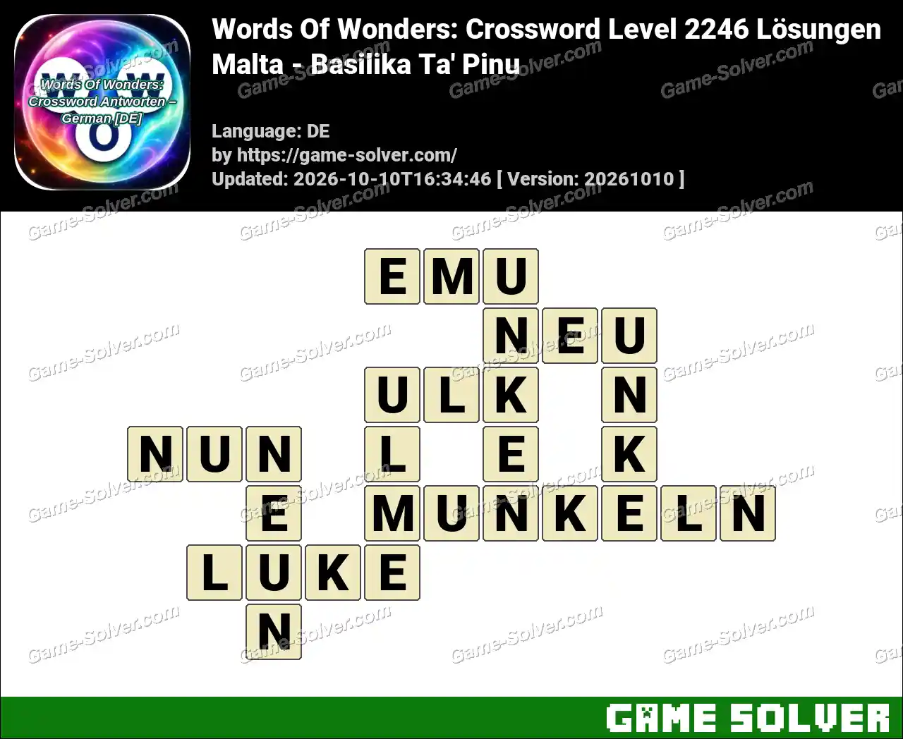 Words Of Wonders: Crossword Level 2246 Lösungen – Malta – Basilika Ta’ Pinu